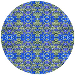 Gold And Blue Fancy Ornate Pattern Wooden Puzzle Round by dflcprintsclothing