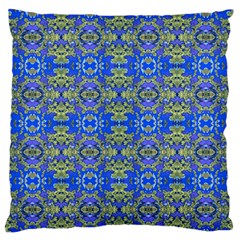 Gold And Blue Fancy Ornate Pattern Large Flano Cushion Case (two Sides)