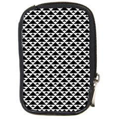 Black And White Triangles Pattern, Geometric Compact Camera Leather Case by Casemiro