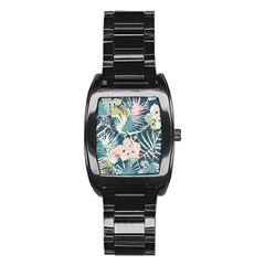 Abstract Flowers Stainless Steel Barrel Watch