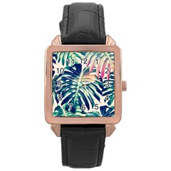 Monstera Leaf Rose Gold Leather Watch  by goljakoff