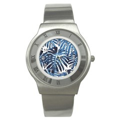 Blue Monstera Leaf Stainless Steel Watch by goljakoff