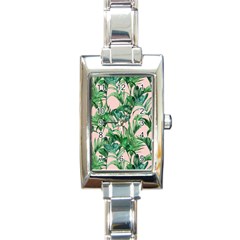 Green Leaves On Pink Rectangle Italian Charm Watch by goljakoff