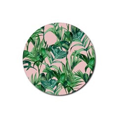 Green Leaves On Pink Rubber Coaster (round)  by goljakoff