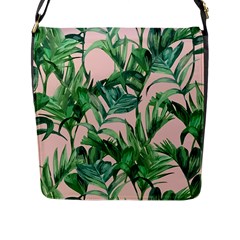 Green Leaves On Pink Flap Closure Messenger Bag (l)