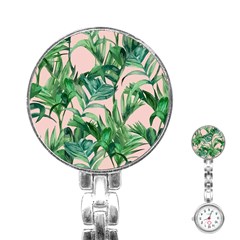 Green Leaves On Pink Stainless Steel Nurses Watch by goljakoff