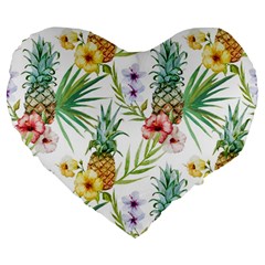 Tropical Pineapples Large 19  Premium Flano Heart Shape Cushions by goljakoff