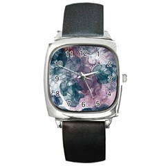 Teal And Purple Alcohol Ink Square Metal Watch by Dazzleway