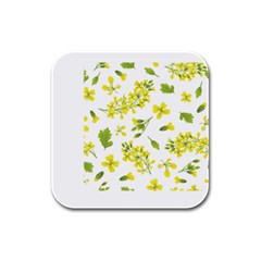 Yellow Flowers Rubber Square Coaster (4 pack) 