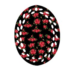 Red Roses Oval Filigree Ornament (two Sides) by designsbymallika