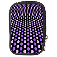 Purple And Pink Dots Pattern, Black Background Compact Camera Leather Case by Casemiro