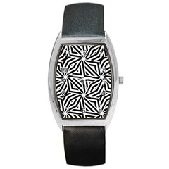 Black And White Abstract Lines, Geometric Pattern Barrel Style Metal Watch