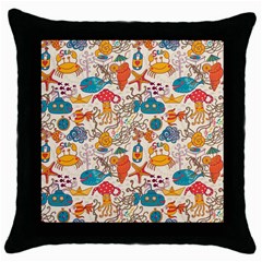 Sea Creatures Throw Pillow Case (black) by goljakoff