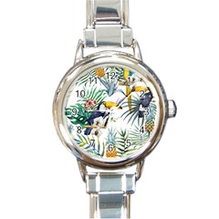 Tropical flowers Round Italian Charm Watch