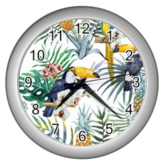 Tropical flowers Wall Clock (Silver)