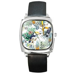 Tropical flowers Square Metal Watch