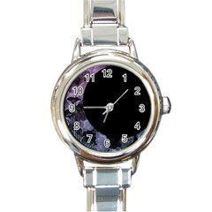 Floral Pink And Purple Moon Round Italian Charm Watch by Dazzleway