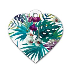Tropical Flowers Dog Tag Heart (one Side) by goljakoff