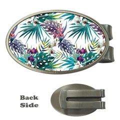 Tropical Flowers Pattern Money Clips (oval)  by goljakoff