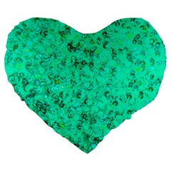 Aqua Marine Glittery Sequins Large 19  Premium Heart Shape Cushions by essentialimage