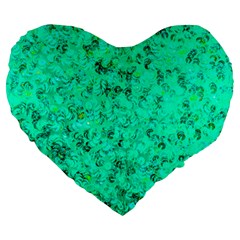 Aqua Marine Glittery Sequins Large 19  Premium Flano Heart Shape Cushions by essentialimage