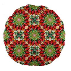 Red Green Floral Pattern Large 18  Premium Flano Round Cushions by designsbymallika