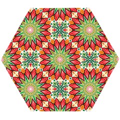 Red Green Floral Pattern Wooden Puzzle Hexagon by designsbymallika