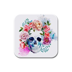 Skull And Flowers Rubber Square Coaster (4 Pack)  by goljakoff