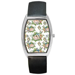 Vintage Flowers Pattern Barrel Style Metal Watch by goljakoff