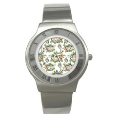 Vintage Flowers Pattern Stainless Steel Watch by goljakoff