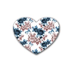 Blue And Rose Flowers Rubber Coaster (heart) 