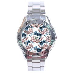 Blue And Rose Flowers Stainless Steel Analogue Watch by goljakoff