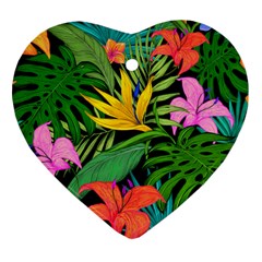 Tropical Greens Leaves Heart Ornament (two Sides) by Alisyart