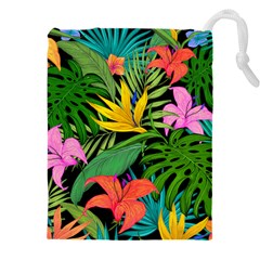 Tropical Greens Leaves Drawstring Pouch (4xl) by Alisyart