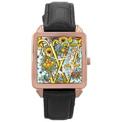 The Illustrated Alphabet - W - By Larenard Rose Gold Leather Watch  by LaRenard