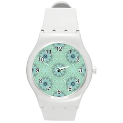 Mint Floral Pattern Round Plastic Sport Watch (m) by Dazzleway