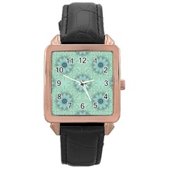 Mint Floral Pattern Rose Gold Leather Watch  by Dazzleway