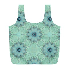 Mint Floral Pattern Full Print Recycle Bag (l) by Dazzleway