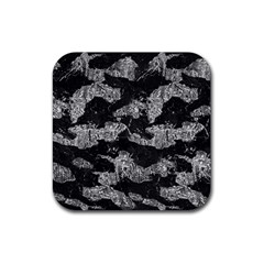 Black And White Cracked Abstract Texture Print Rubber Coaster (square)  by dflcprintsclothing