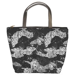 Black And White Cracked Abstract Texture Print Bucket Bag by dflcprintsclothing