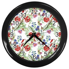 Flowers Pattern Wall Clock (black) by goljakoff