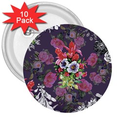 Purple Flowers 3  Buttons (10 Pack)  by goljakoff