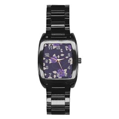 Purple Flowers Stainless Steel Barrel Watch by goljakoff