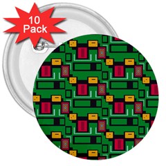 Rectangles On A Green Background                                                        3  Button (10 Pack) by LalyLauraFLM