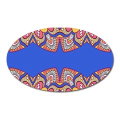 Yellow Red Shapes On A Blue Background                                                          Magnet (oval) by LalyLauraFLM