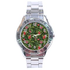 Tropical Flowers Stainless Steel Analogue Watch