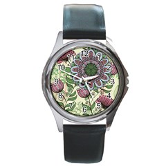 Flower Mandala Round Metal Watch by goljakoff