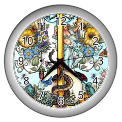 The Illustrated Alphabet - I - by LaRenard Wall Clock (Silver)