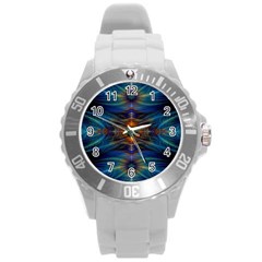 Fractal Flower Round Plastic Sport Watch (l) by Sparkle