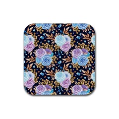 Rose Flower Pattern Rubber Coaster (square)  by designsbymallika